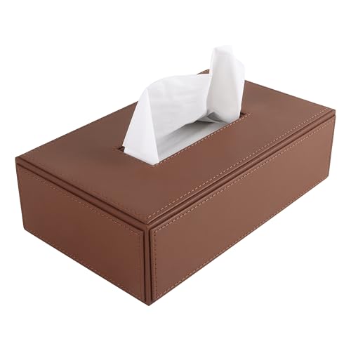 Image of V-CUBE DESIGNS Premium Vegan Leather Tissue Box Holder | Paper Napkin Holder | Sturdy Tissue Case /Cover /Dispenser /Organizer for Home /Bathroom /Office /Table /Desk /Car | Tan