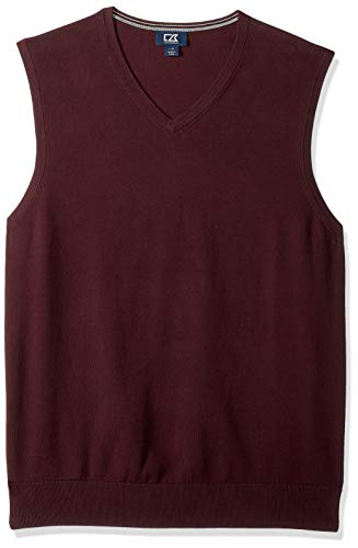 Cutter & Buck Men's Cotton-Rich Lakemont Anti-Pilling V-Neck Sweater Vest, Bordeaux, X-Large