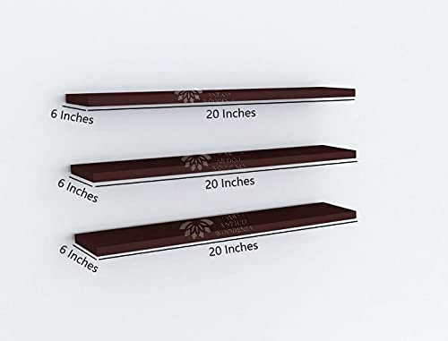 Image of Aries Wooden Floating Wall Shelf| Wall Rack Shelf | Wall Mount for Living Room, Bedroom, Kitchen (Set of 3 Brown, Large)