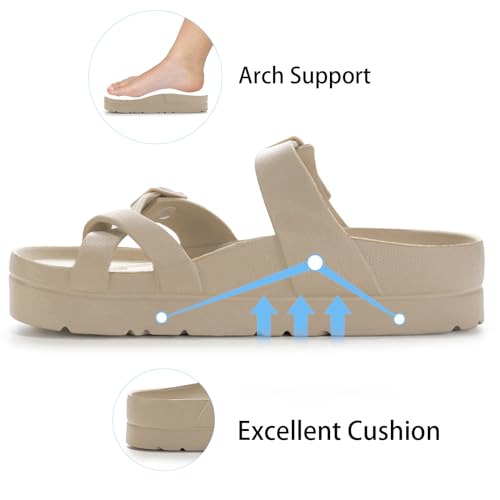Women's Platform Sandals with Arch Support, Comfort Slides Adjustable Slip On Flat Sandals for Summer Ultra Cushion & Thick Soles4