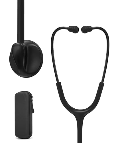 Clairre Single Head Stethoscope for Doctors/Nurses/Nursing School Students, Medical and Home Use with Accessories Name Tag (Black Tube, with EVA Case)