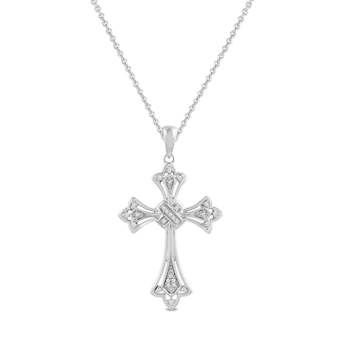 Amazon Essentials Sterling Silver Diamond Accent Cross Pendant Necklace, 18