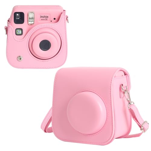 WOGOZAN Carrying Case for Fujifilm Instax Mini SE/7+/7s/7c Instant Film Camera Protective PU Leather Case for Instax Mini SE with Adjustable Shoulder Strap (No Camera) - Pink
