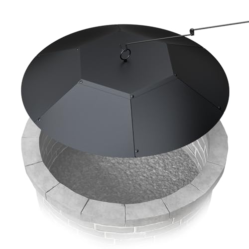 Teisaiko 28-inch Round Fire Pit Lid - Metal Fire Pit Lid with Handle & Poker Fit for Fire Pits up to 26 Heavy-Duty Outdoor Fire Pit Accessory (Black 28 inch)
