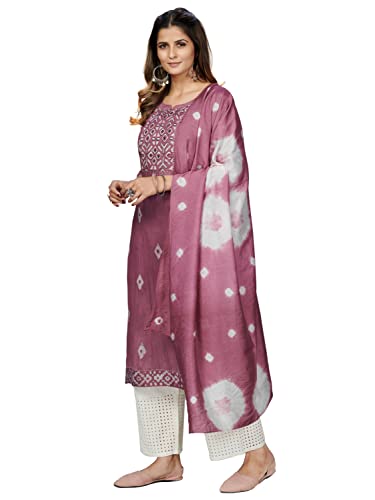Image of Vbuyz Women's Printed & Embroidered Straight Cotton Stitched Kurta With Dupatta