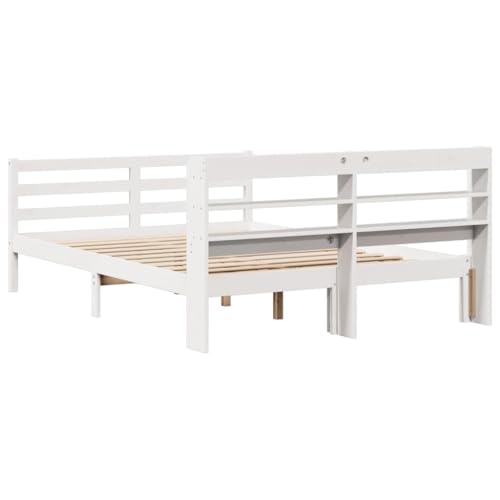 Groß Bettrahmen Mit Stauraum Tagesbett,Bettgestell mit Kopfteil ohne Matratze Weiß 150x200 cm für Schlafzimmer, Robust und Stabil – Bild 7