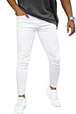 GINGTTO Skinny Jeans Men Slim Fit Stretch Elastic Waist Jeans Pants (36, White)