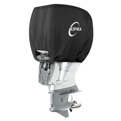 Image of Kipiea Outboard Motor Cover 1300D Heavy Duty Waterproof, Anti UV, No Tears & No Fading, Boat Motor Cover Fit for Motor 150-200 Hp (104 inch Circumference x 28 inch Height) Black