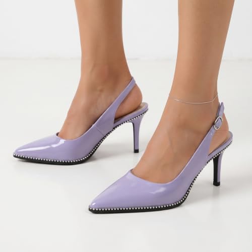 Image of YODEKS Slingback Heels for Women Pointy Toe Beaded Heels Close Toe Kitten Heel Pumps 2.5 Inch Stiletto Pumps Wedding Party Dressy Shoes