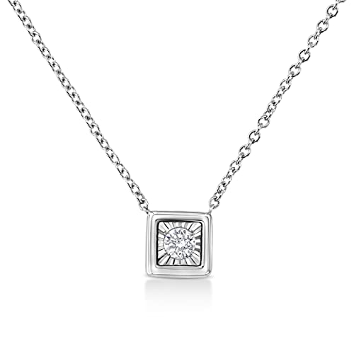 Haus of Brilliance 10K White Gold 1/10 Cttw Miracle Set Round-Cut Diamond Square Shape 18" Pendant Necklace (H-I Color, SI2-I1 Clarity)