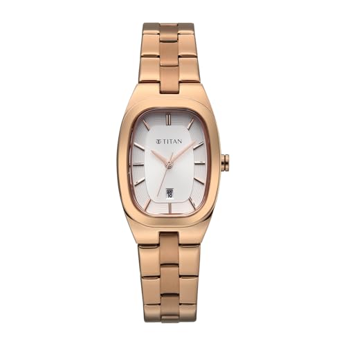 Image of Titan Work Essentials with Silver Dial Rose Gold Metal Strap Watch for Women - 95378WM01