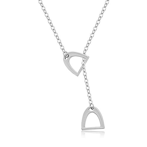 MANZHEN Personality Equestrian Jewelry Double Horse Stirrup Lariat Y Necklace (Silver)