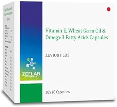Zevion Plus Vitamin E Capsule with Omega 3 Fatty Acids & Wheat Germ Oil – Antioxidant Skin Supplement, Omega 3 Capsule for Heart, Skin & Immunity (10 Softgel Capsules)