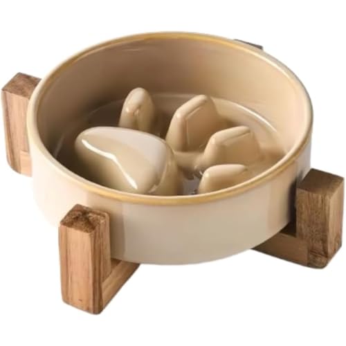 Riuuyyi 早食い防止 食器 ペット ボウル 台 フードボウルスタンド犬 猫食器 陶器 犬猫用 餌入 木製 ペット皿 滑り止め 安定感 取り外し可能 (ショートスタンド,ブラウン)