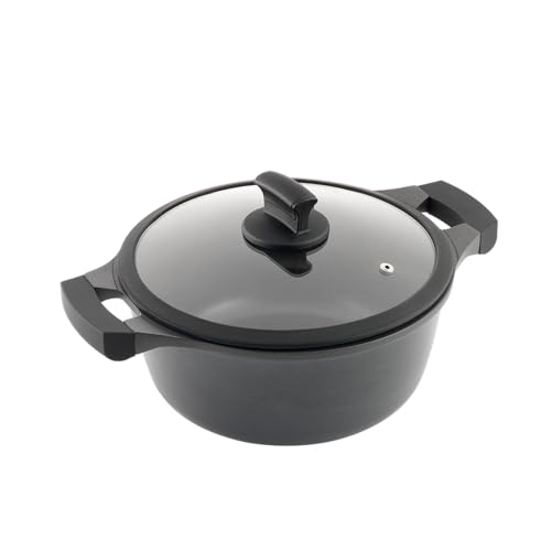 Metaltex XPERT - Casserole Haute en Aluminium Fondu 26 cm avec Couvercle de Verre Trempé