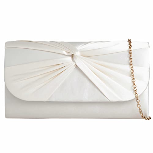 Sac à main en satin plissé pour bal de fin d'année, mariage, soirée, ivoire, medium