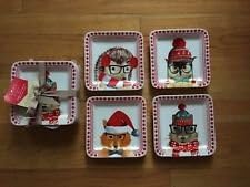 Ciroa Christmas Characters Animals Stoneware Appetizer Plates 6" Set of 4