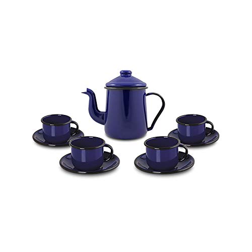 Conjunto de Café Esmaltado Azul - 9 peças - Linha Ewel