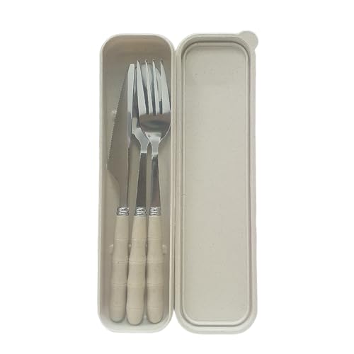 Jogo Talher 3 Peças Inox Estojo Garfo Faca Colher Marmita Viagem (Bege)