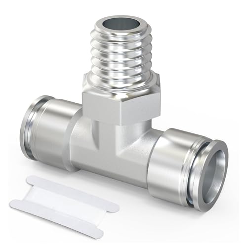 TAILONZ PNEUMATIC 304 Stainless Steel Male Branch Tee 6mm Tube OD x 1/8 Inch BSP Thread Push to Connect Fittings PT6-01 (Pack of 2)