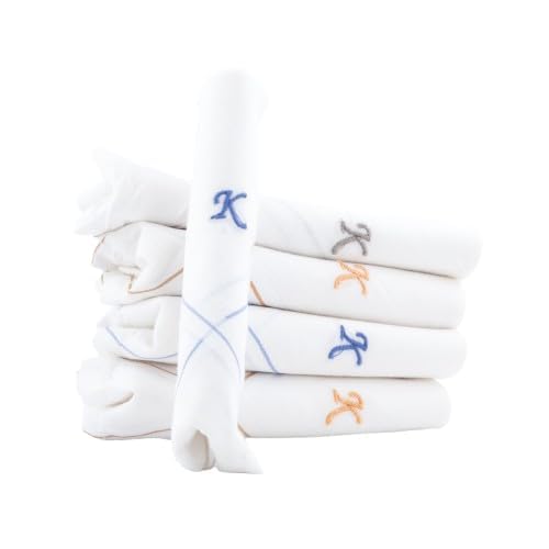 Image of CROSSLINE Men's Initial Monogram (A-Z) Embroidery 100% Pure Cotton Handkerchief | White Base With Colored Border | Handkerchiefs For Men Cotton Soft - (Pack of 5)