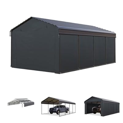 MFSTUDIO Carport 12x20 ft, Outdoor Heavy Duty Carports with Sidewalls, Metal Car Port Shed Shelters Garage Shelter Shade Car Ports with Galvanized Roof for 2 Cars, Truck and Boats ?
