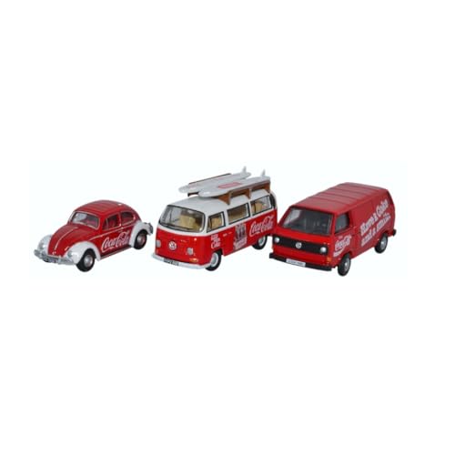 VW SET 3, Maggiolino, T2 Bus, T3 Furgone, Coca-Cola, 0, Modellino Auto, modello finito, Oxford 1:76