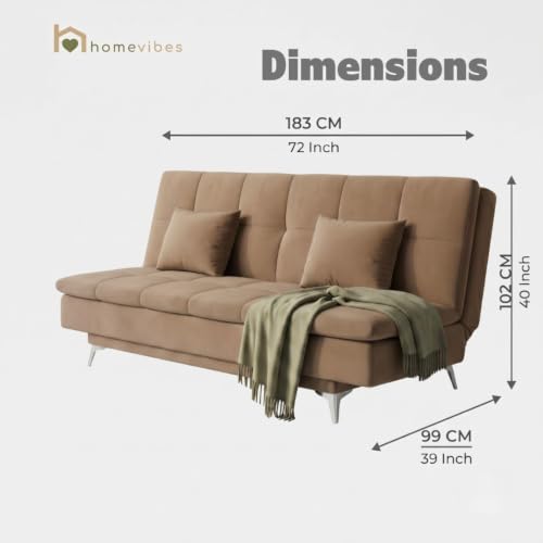 Image of Velum 3 Seater Sofa for Living Room & Office | Premium Fabric Upholstery | Solid Wood Frame | Comfortable Seating | 3 Years Warranty (Light Brown, Sofa Cum Bed)
