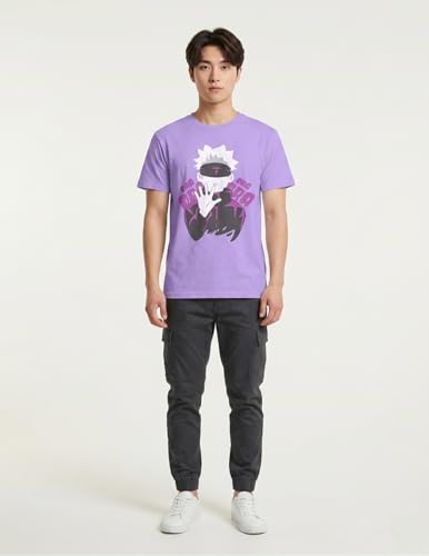 Image of Unisex Jujutsu Kaisen ORA ORA Anime Cotton Printed Half Sleeve Round Neck Regular T-Shirt for Men & Women Lavender