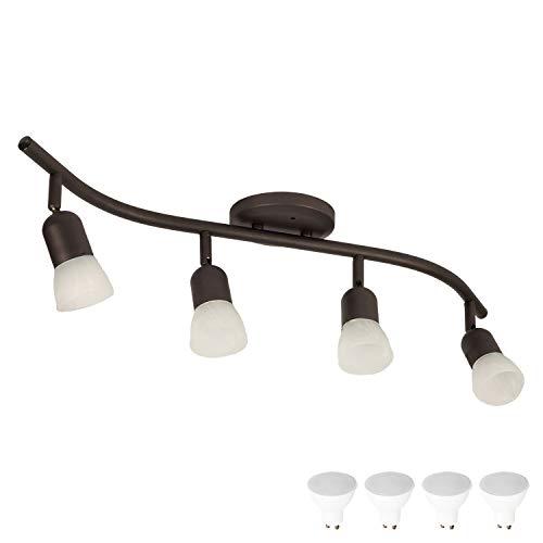 4 Light Track Lighting Wall or Ceiling Light Fixture Adjustable, Oil Rubbed Bronze + Bulbs
