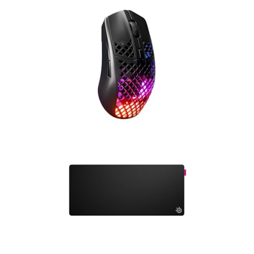 SteelSeries Aerox 3 Wireless Onyx - RGB Gaming-Mouse - Federleichtes wasserabweisendes Design - Optischer TrueMove Air-Sensor 18K DPI QcK XL Performance Speed Gaming-Mauspad 900x400mm