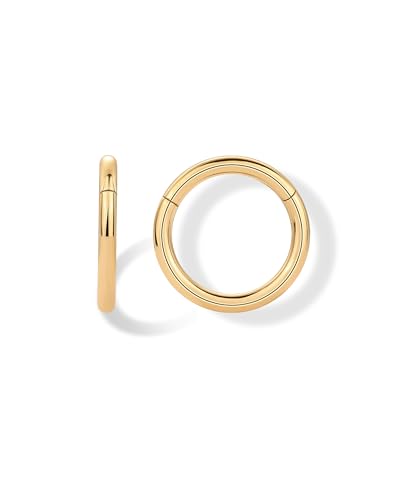 PAVOI 14K Gold Plated Titanium Clicker Hoop Earrings for Women Men | Hinged Huggie Earring | Cartilage Helix Nose Ring Tragus Rook Septum Piercing Jewelry 16-18-20 Gauges