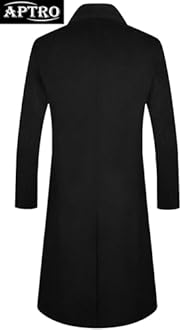 APTRO Men's Luxury Full Length Trench Coat Long Wool Overcoat Winter Windbreaker