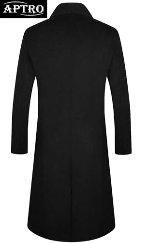 APTRO Men's Luxury Full Length Trench Coat Long Wool Overcoat Winter Windbreaker