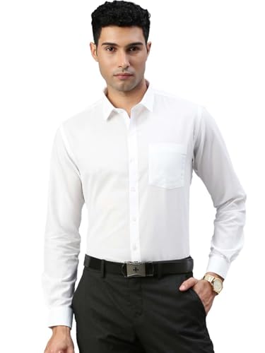 Image of RAMRAJ COTTON Mens White Cotton Rich Solid Full Sleeve Shirt