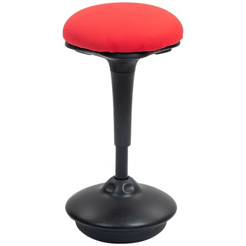Image of HOMCOM Backless Wobble Stool Chair, Standing Desk Chair, Adjustable Active Ergonomic Learning Stool for Office Desks, with Rocking Motion, Padded, Red