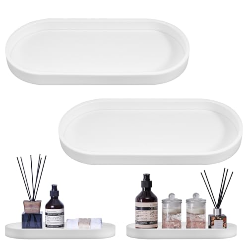 2 Stück Badezimmer Tablett Dekotablett Deko Tablett Weiß Silikon Ablageschale Kleines Badezimmer...