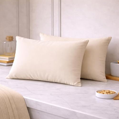 Image of THE HOME STYLE Solid Plain Cotton Feel Fitted Bedsheet King Size (72x78 inches) | 2 Pillow Covers | 300 TC | Elastic Fit | Fits Upto 8 Inch Mattress (Cream)