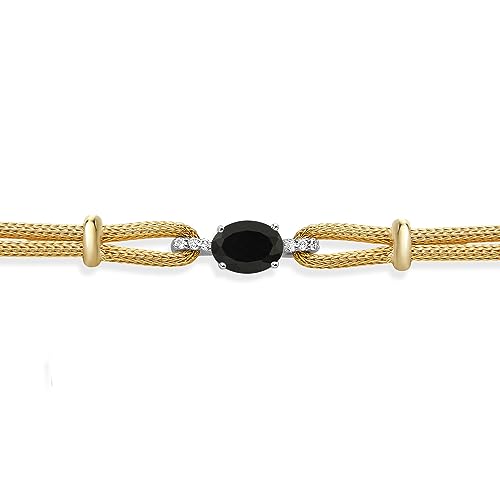 Gem Stone King 925 Two Tone Sterling Silver Black Onyx & White Lab Grown Diamond Bracelet For Women | 1.64 Cttw | Gemstone Birthstone | Oval 8X6MM | 6.5/7/7.5 Inches, Made In Italy2
