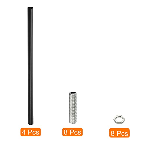 Image of MECCANIXITY Threaded Extension Rod, 9.8 inch Lamp Pipe with Connector Light Fixture Parts for Pendant Light Island Lighting Chandeliers Stems, Black 4 Set