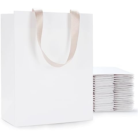 White Paper Gift Bags, YACEYACE 20Pcs 10.5"x4.25"x8" White Kraft Paper Bags with Handles, White Gift Paper Bags with Handles Bulk White Paper Shopping Bags Cover