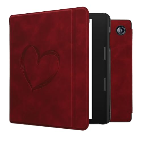 kwmobile Schutzhülle für Tolino Epos 3 Hülle - eReader Case aus Kunstleder mit Auto Sleep Funktion - Herz Brush mit Dunkelrot