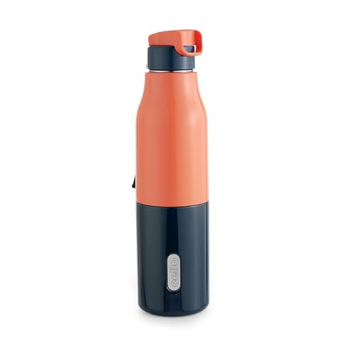 Cello Puro Steel-X Felix 900 Inner Steel Insulated Water Bottle 680ml, Felix Golden | ISI Certified | PU Insulated | BPA Free, Leakproof | Insulated Cold Water Bottle for Office, School, Cycling, Gym