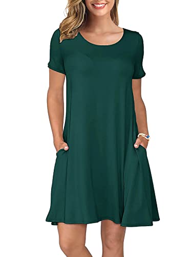 Image of KORSIS Summer Women's Dress Casual T-Shirt Short Sleeve Dresses Swing Flowy Beach Vacation Work Sundress with Pockets