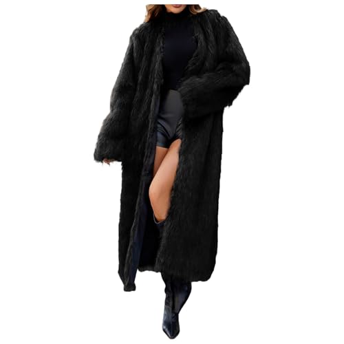 Generisch Manteau en fourrure pour femme - Couleur unie - Veste en fausse fourrure - Grandes tailles - Col en V - Manteau long thermique - Automne - Hiver -...