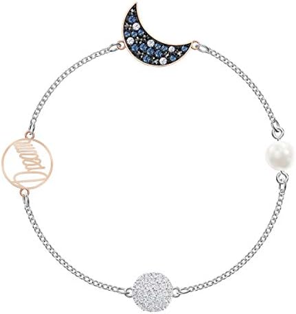 Swarovski Remix Collection Women's Bracelet, Strand Bracelet with a Moon Motif on a Rhodium Plated Chain with Crystal Pearl and Dark Crystal Accents