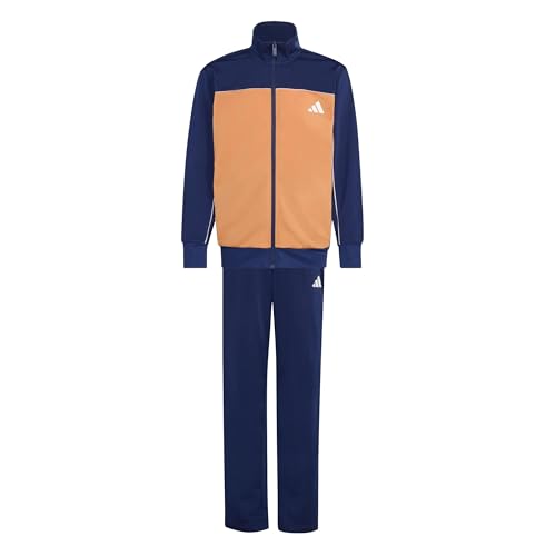 adidas Unisex Kinder Junior Tricot Colourpop Tracksuit, dark blue/Dusky Orange/white, 11-12 Years