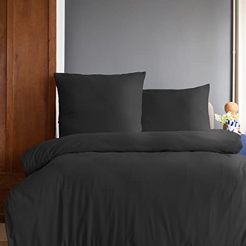 Komfortec Premium Super Soft Bed Linen 2-Piece 155 x 220 cm Duvet Cover + 80 x 80 cm Pillowcases Brushed 100% Microfibre Black