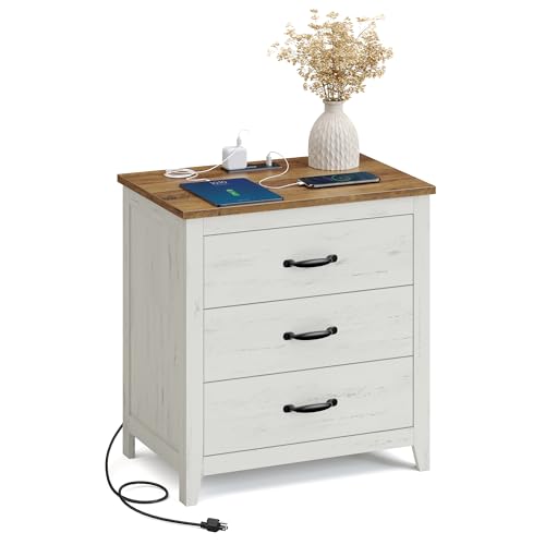 VASAGLE LIRY Collection - Farmhouse Nightstand with Charging Station, Bedside