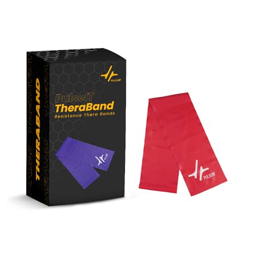 Image of PulseITThera Resistance Bands for Workout. Pilates, Yoga & Home Exercise Bands. Latex Thera Bands for Gym, Strength Training, Stretching & Toning. Fitness Bands for Men & Women (Red)